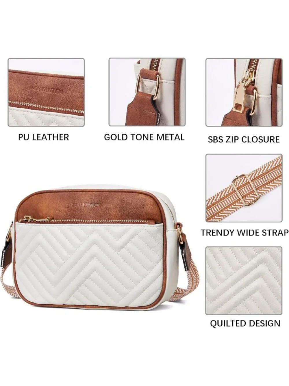Women's Beige Brown Leather Crossbody Purses Shoulder Handbags with Wide Strap